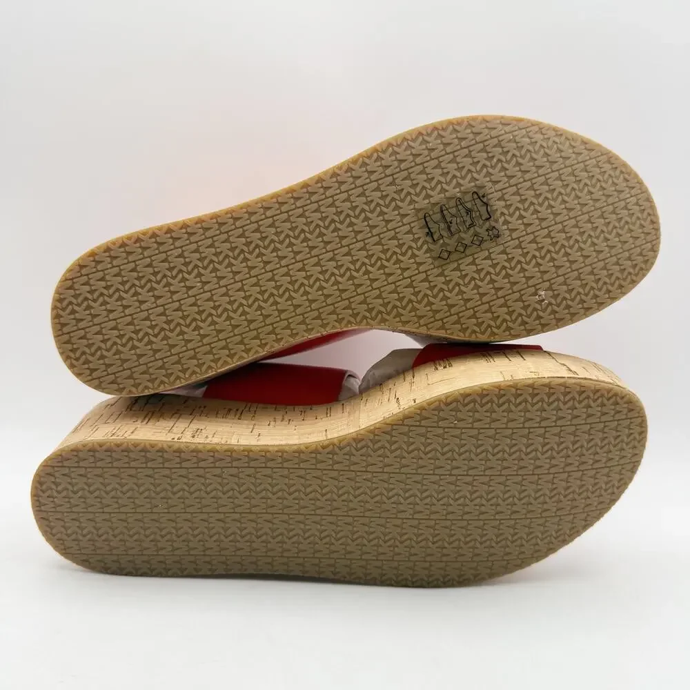 Michael Kors Womens Colby Flatform Sandals LEFT 6 M RIGHT 6.5 M Red Leather EUC